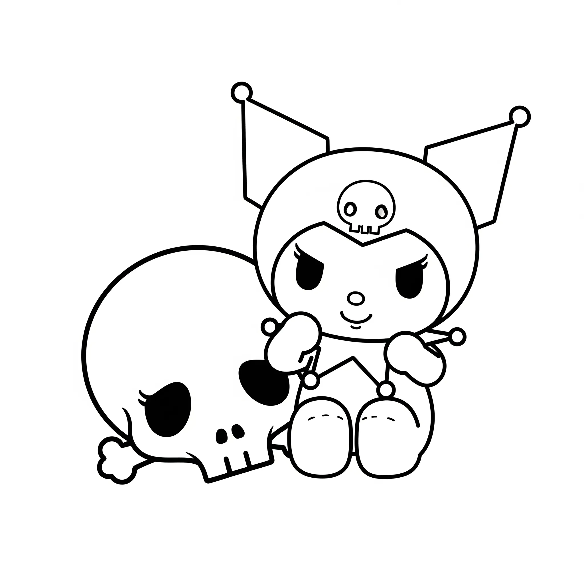 imprimer coloriage Kuromi et son crâne gratuit