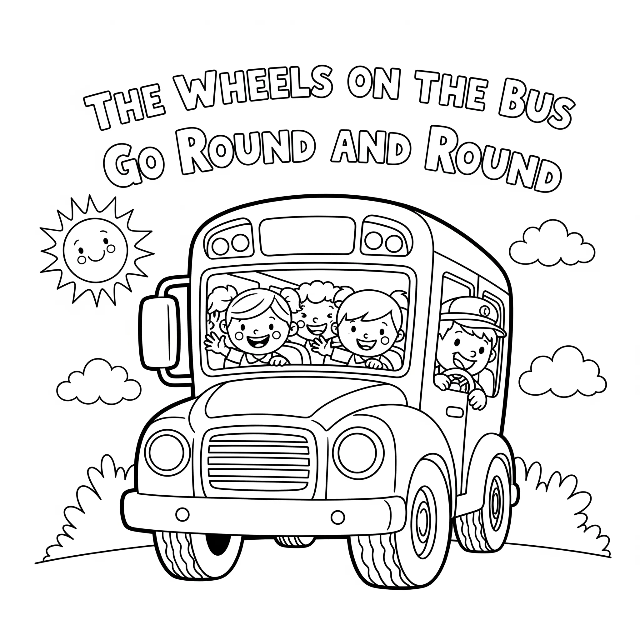 coloriage La chanson des roues de bus et decoupage