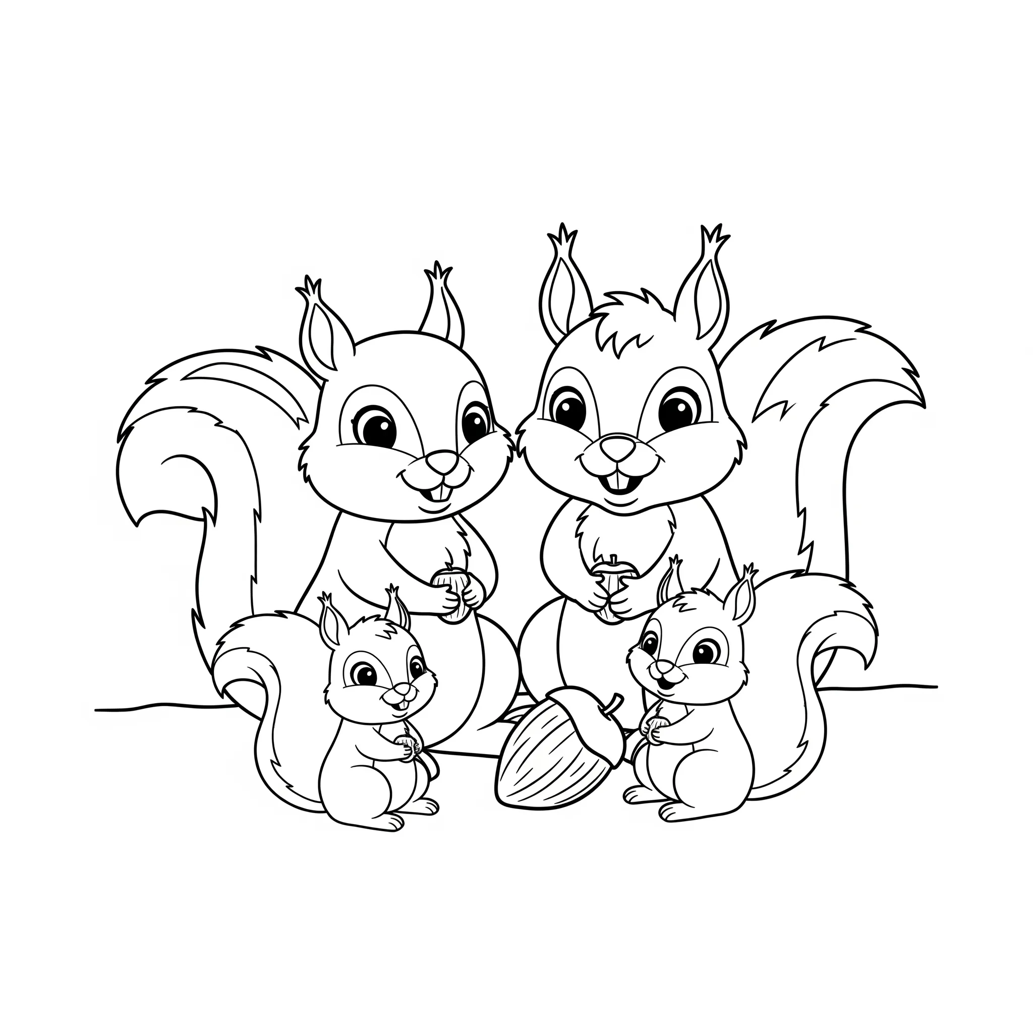 coloriage La famille écureuil a imprimer pour enfant de 4 ans