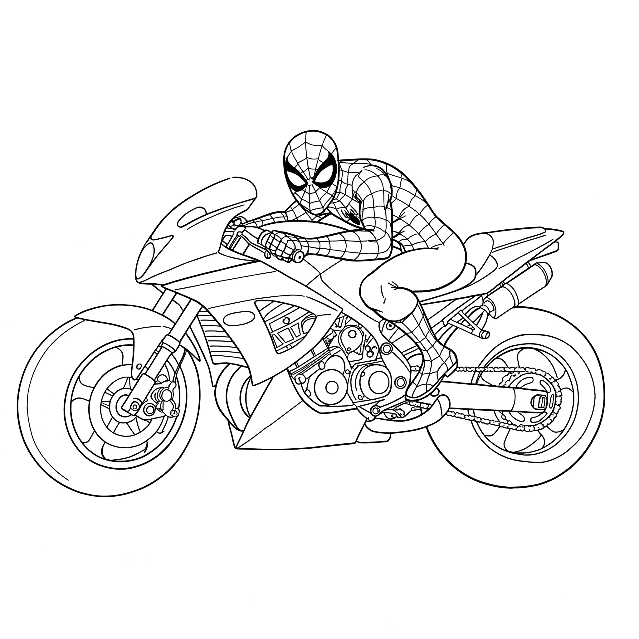coloriage La moto de Spiderman en action pour enfant gratuit