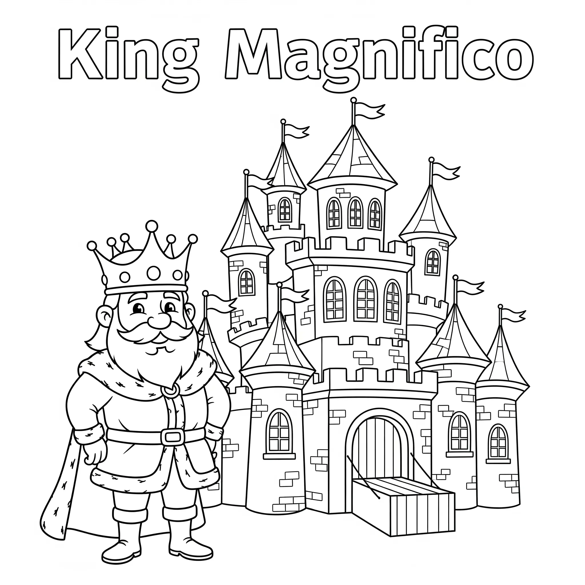 image de coloriage Le roi Magnifico et son château pour enfant