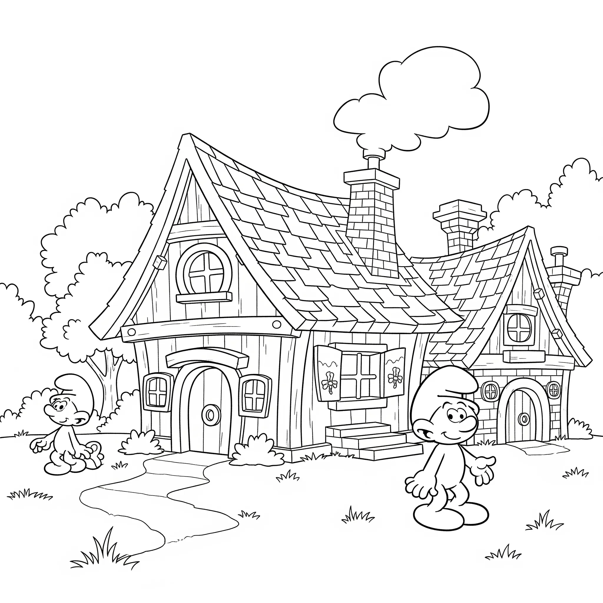 coloriage Le village des Schtroumpfs pour enfant a imprimer gratuit