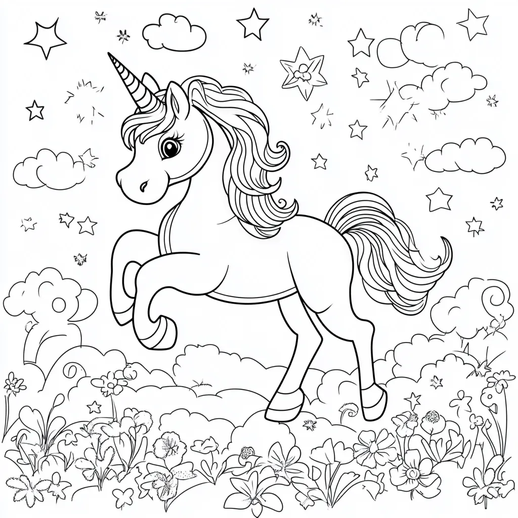 coloriage Licorne Kawaii pour enfant de 4 ans