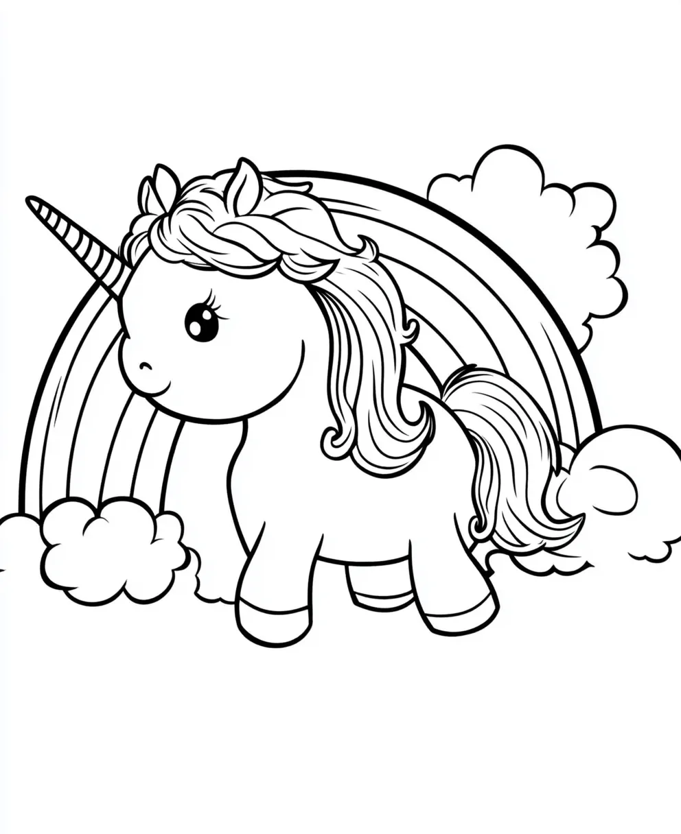 coloriage Licorne Kawaii à imprimer pour enfants 1