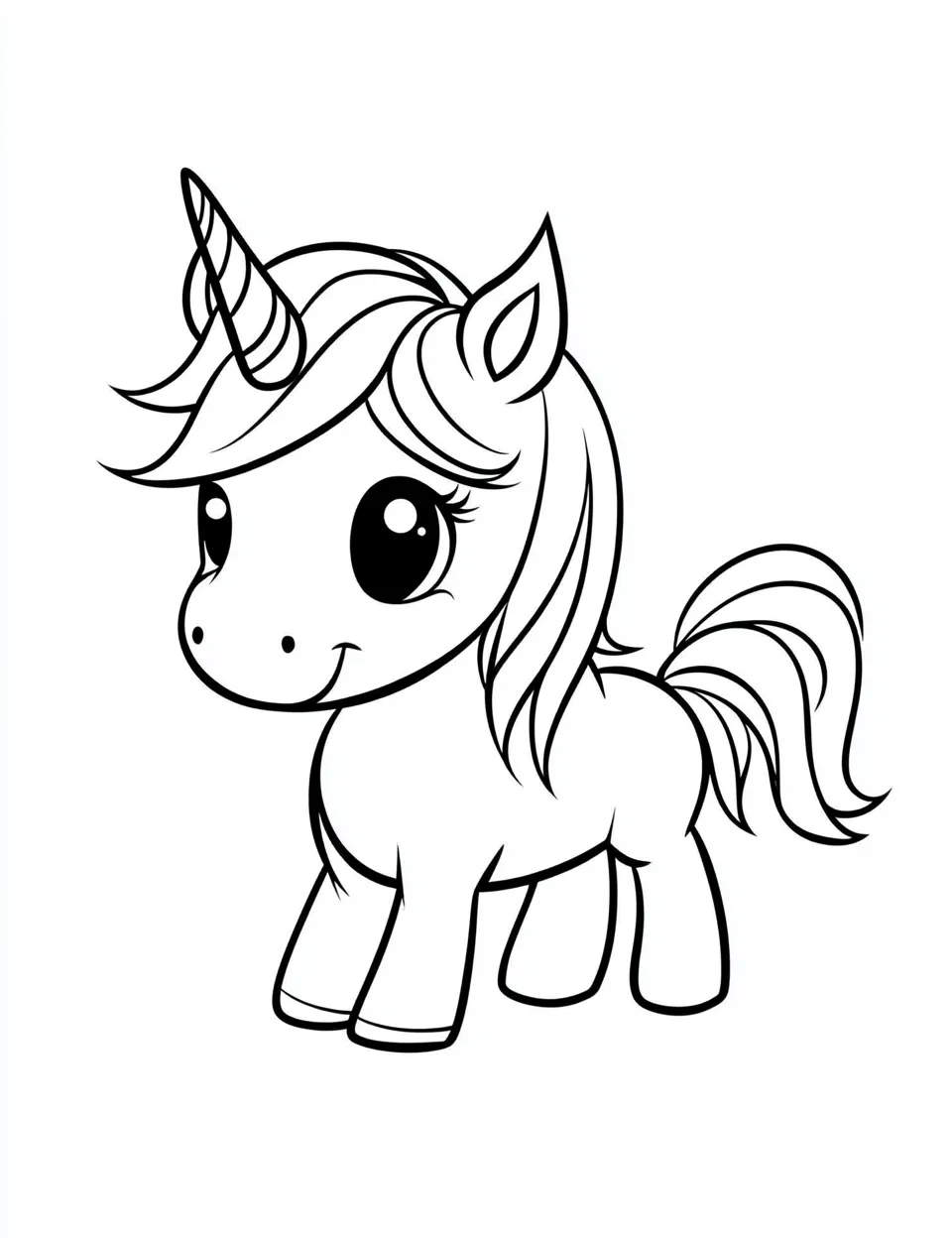 coloriage Licorne Kawaii à imprimer pour enfant de 6 ans