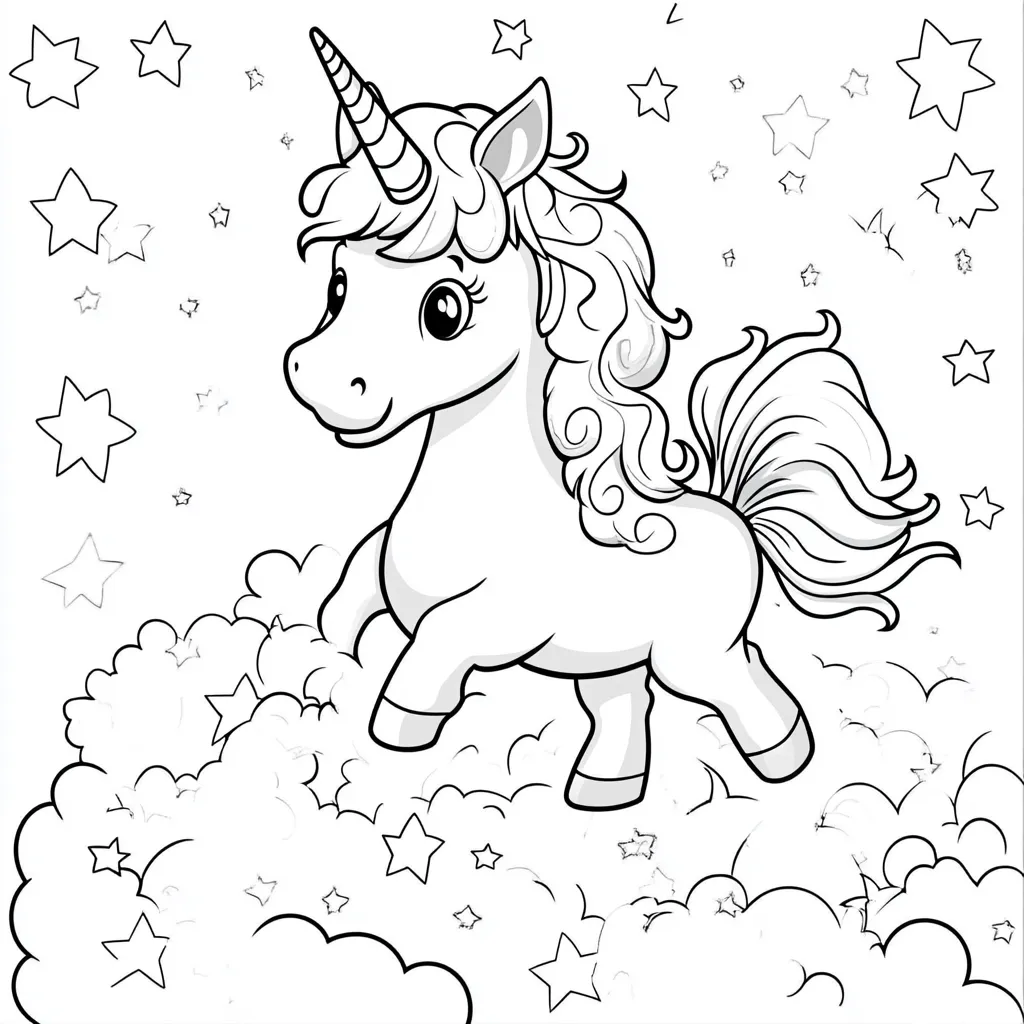 image de coloriage Licorne Kawaii pour enfant