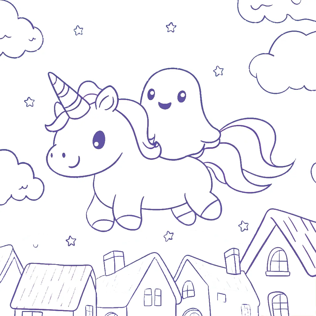 coloriage Licorne Kawaii à imprimer pour enfant de 2 ans 1