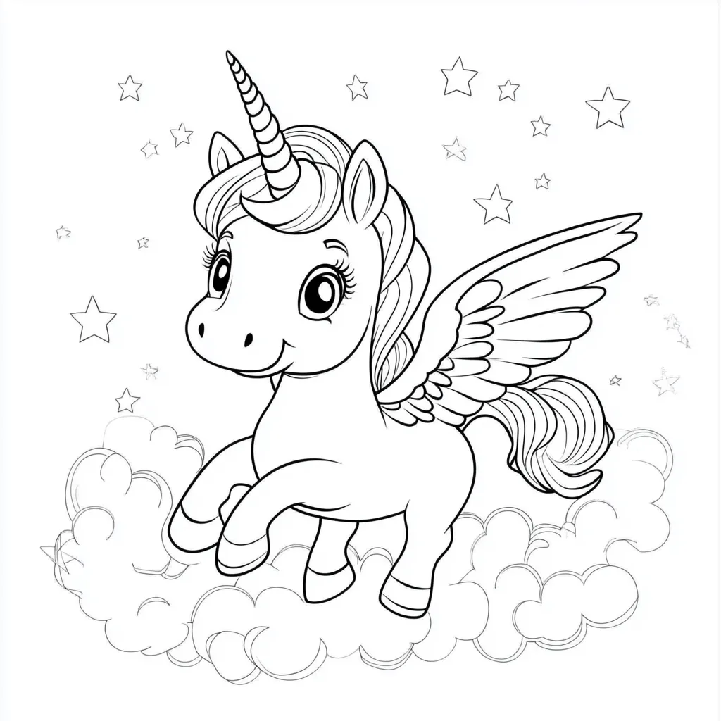 imprimer coloriage Licorne Kawaii pour enfant