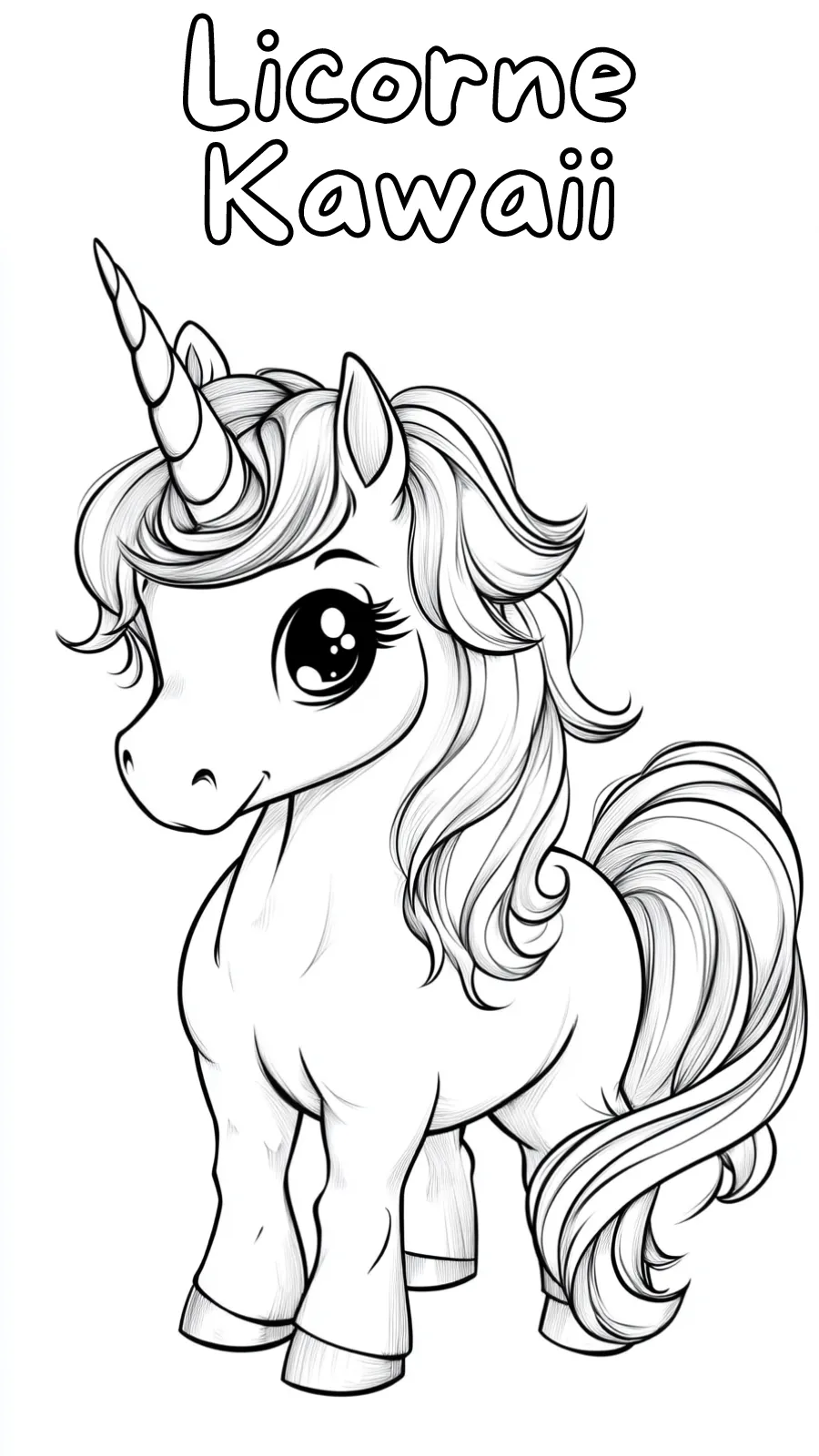 coloriage Licorne Kawaii à imprimer pour enfant de 12 ans