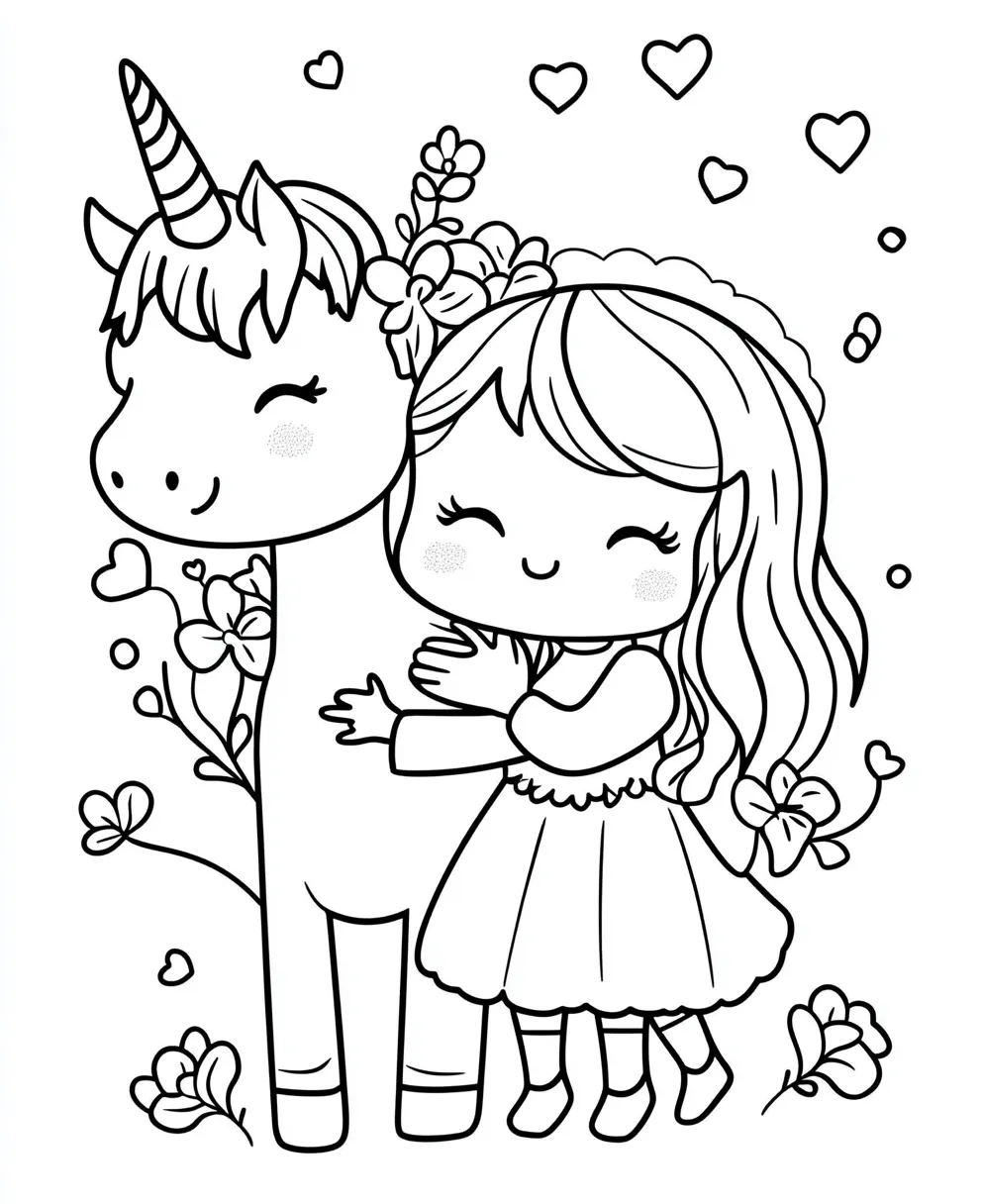 coloriage Licorne Kawaii et découpage à imprimer