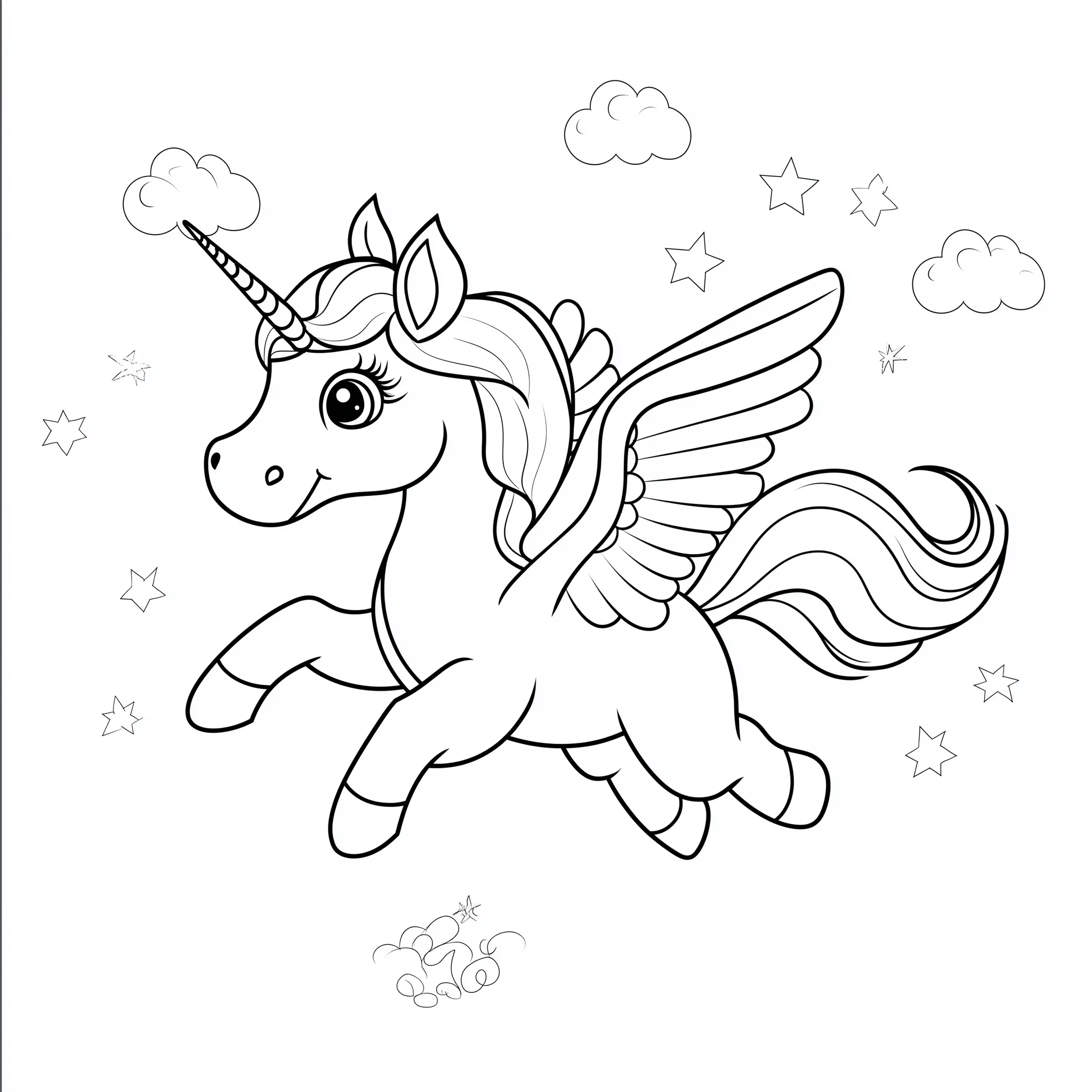 coloriage Licorne Kawaii pour enfants à imprimer