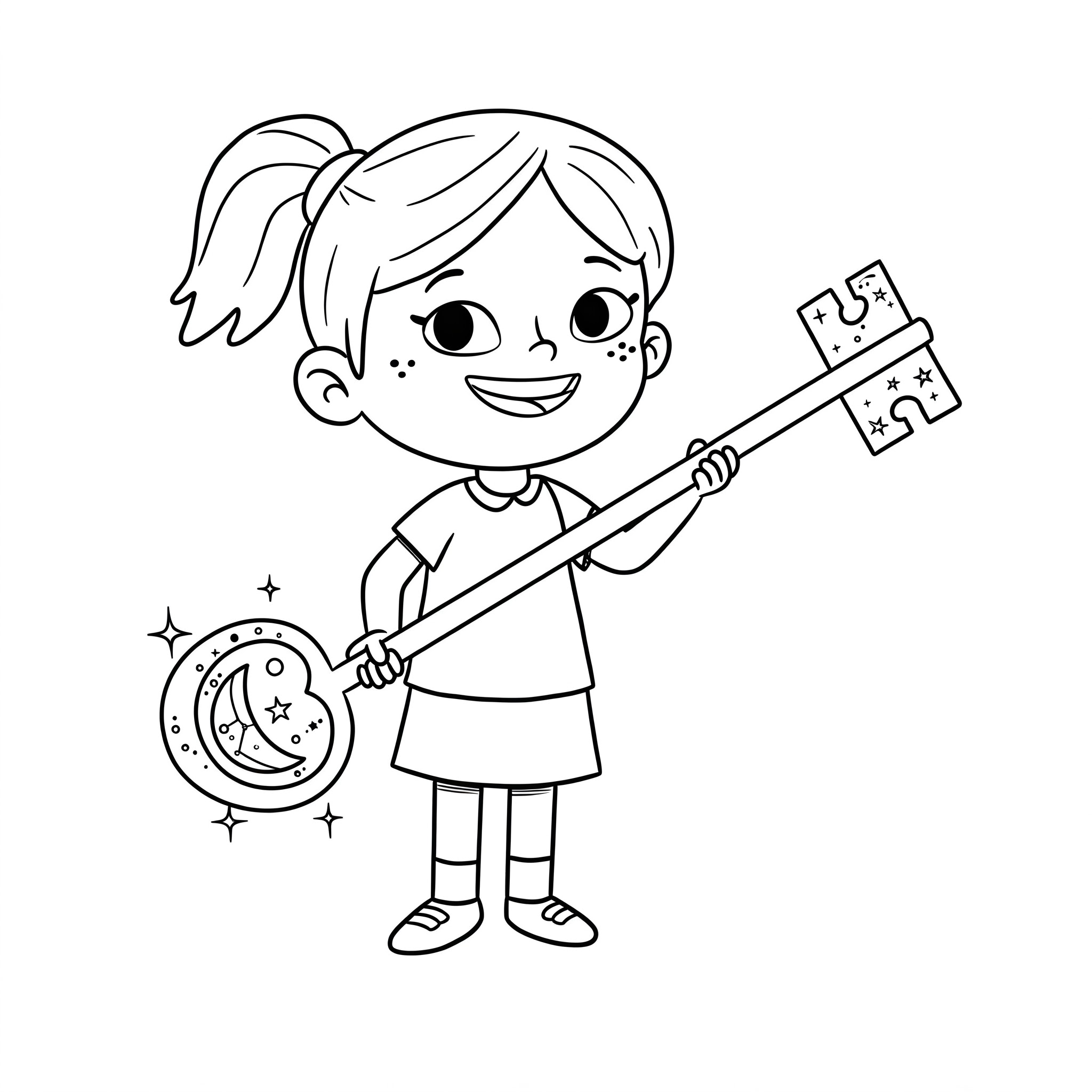 coloriage Lucy tenant une clé spirituelle en ligne pour enfant