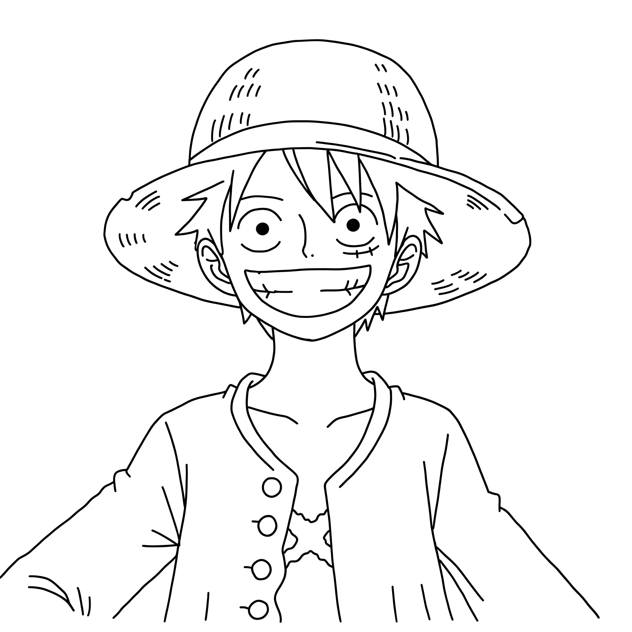 coloriage Luffy souriant avec son chapeau de paille pour enfant de 8 ans