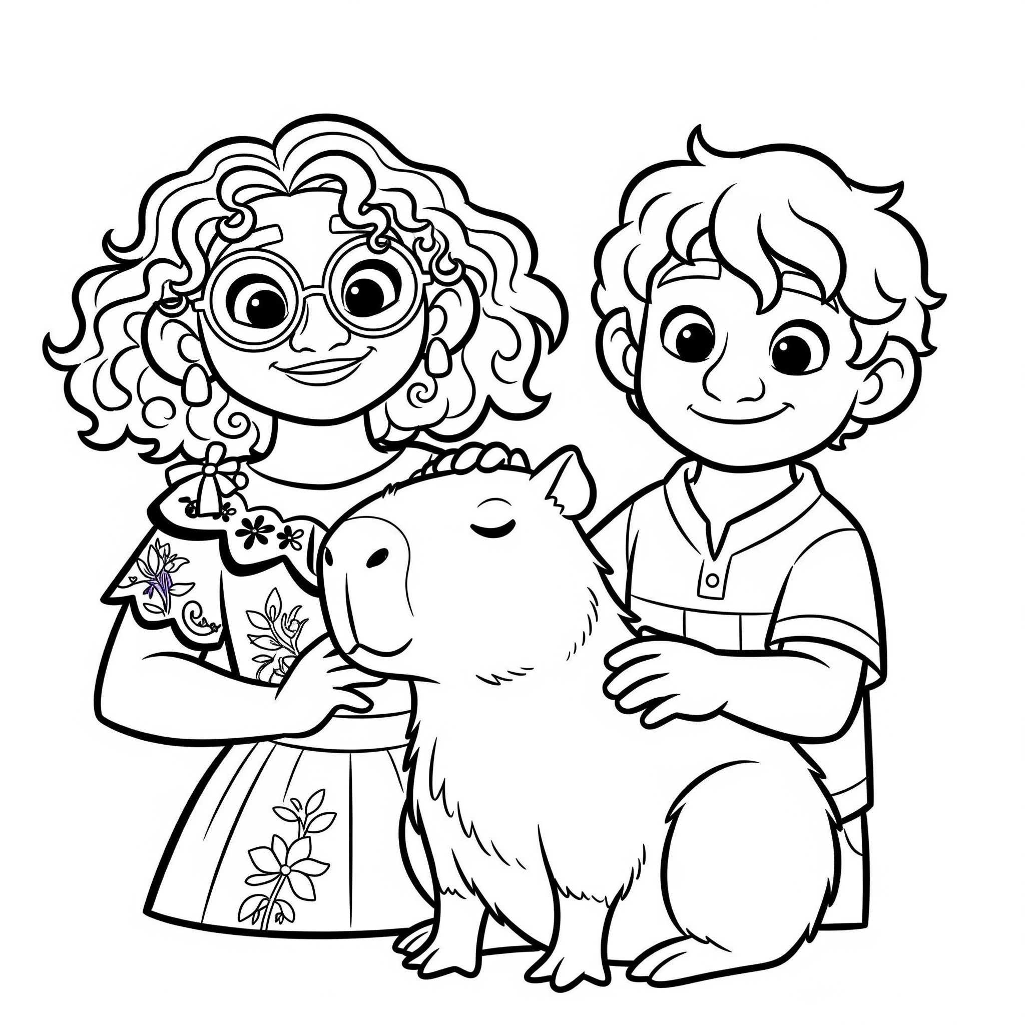 coloriage Mirabel et Antonio avec un animal et apprentissage