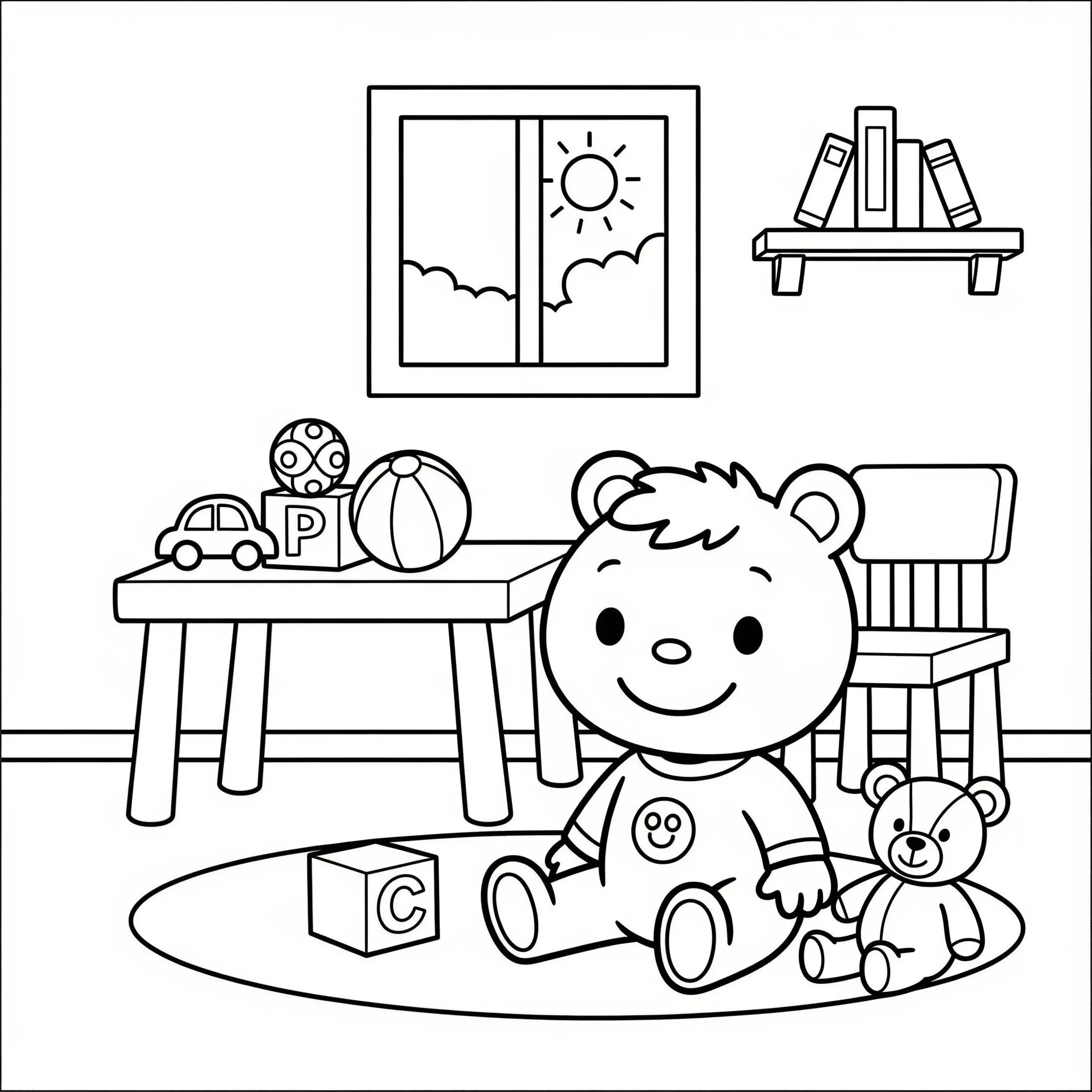 coloriage Petit Ours Brun à la Crèche de pour enfants