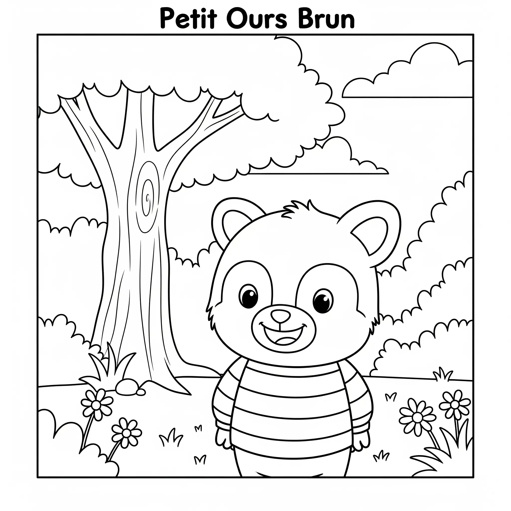 coloriage Petit Ours Brun dans la Nature à imprimer pour enfants