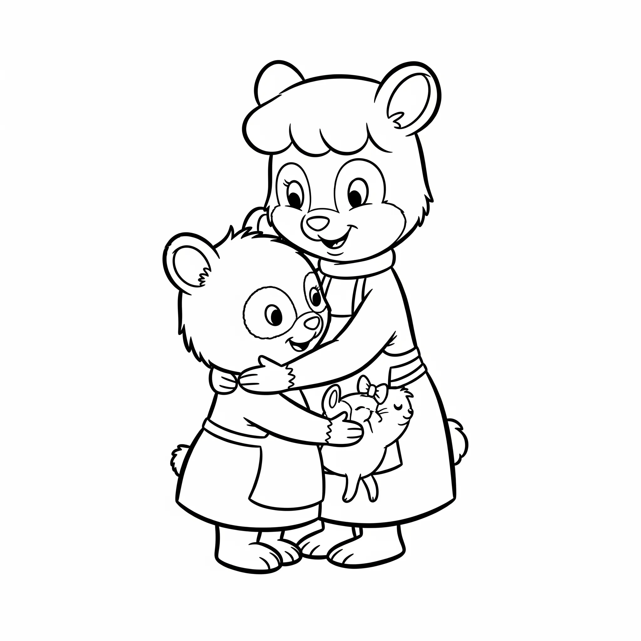 coloriage Petit Ours Brun fait un câlin à Maman Ours a colorier en ligne gratuitement