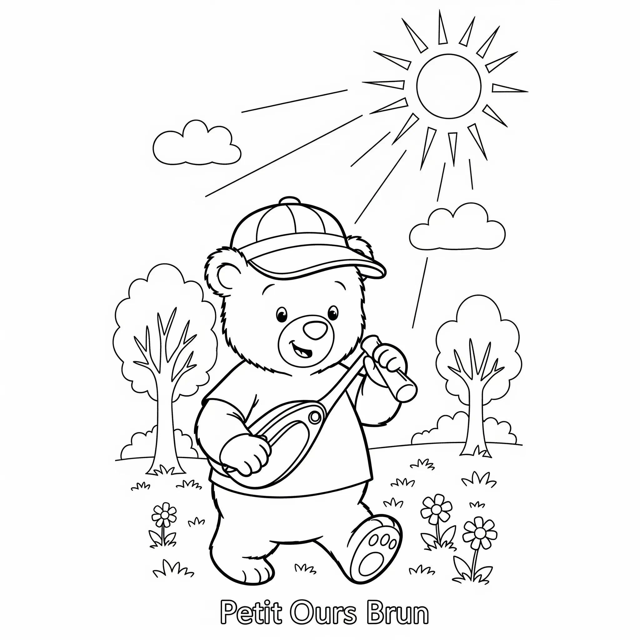 coloriage Petit Ours Brun sous le soleil pour enfant de 3 ans