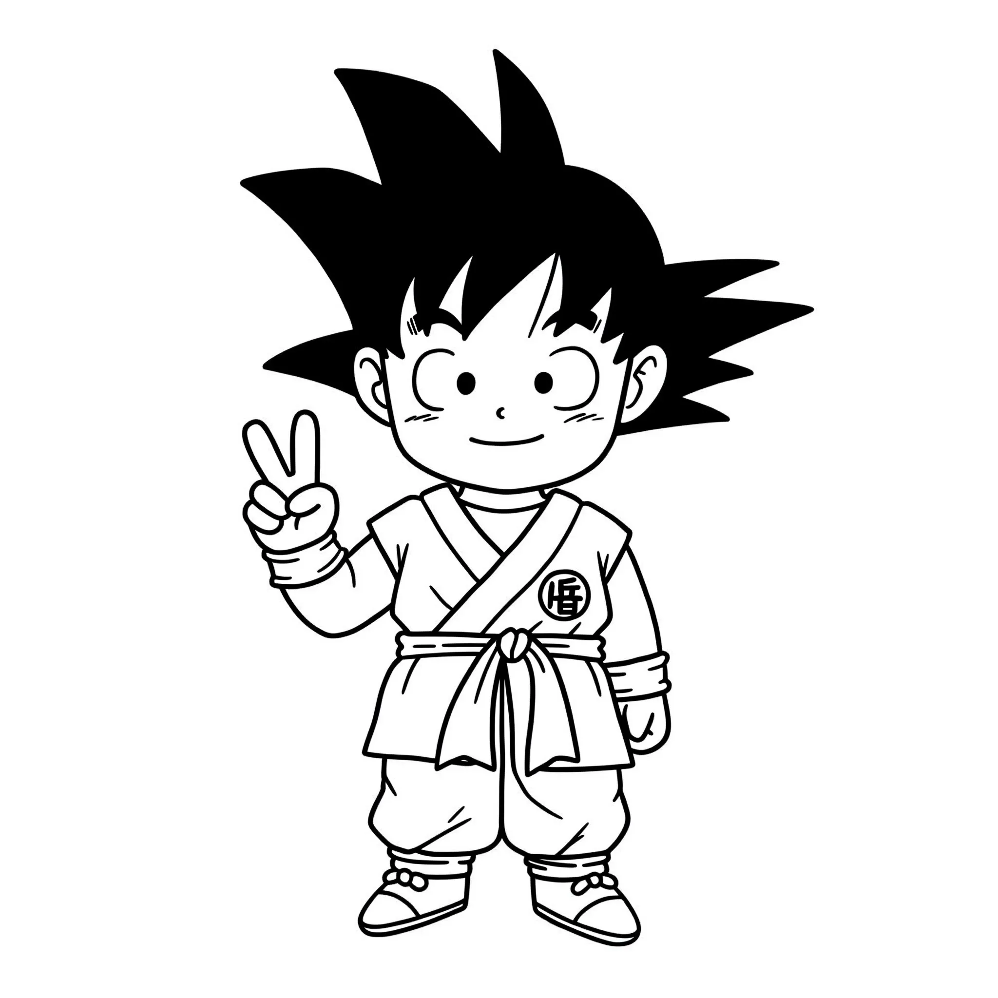 coloriage Sangoku faisant le signe de la paix pour enfants
