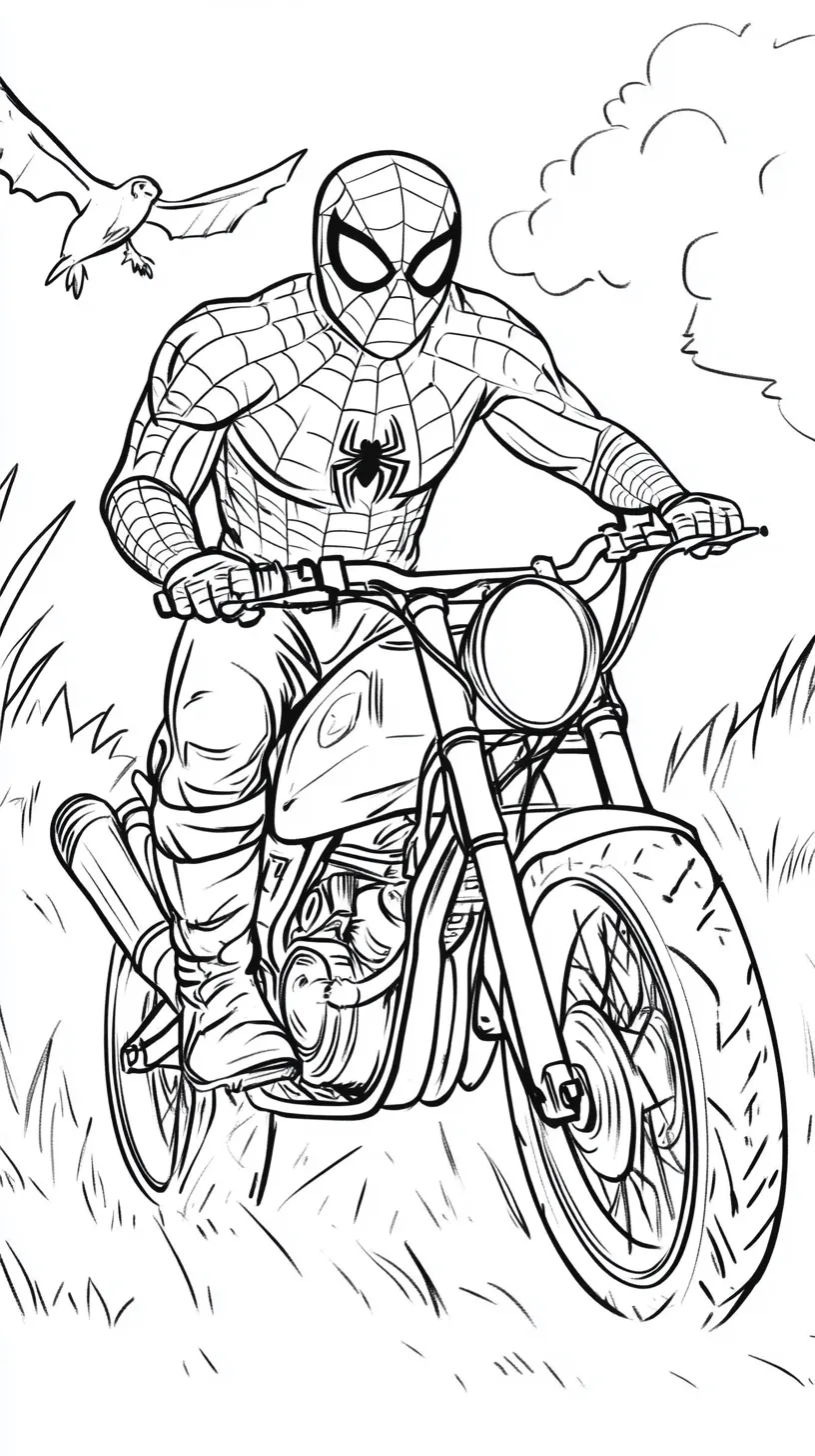 coloriage Spiderman Moto à imprimer kawaii 1