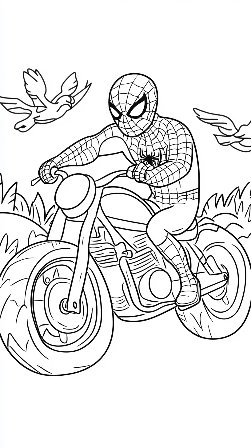 coloriage Spiderman Moto et decoupage