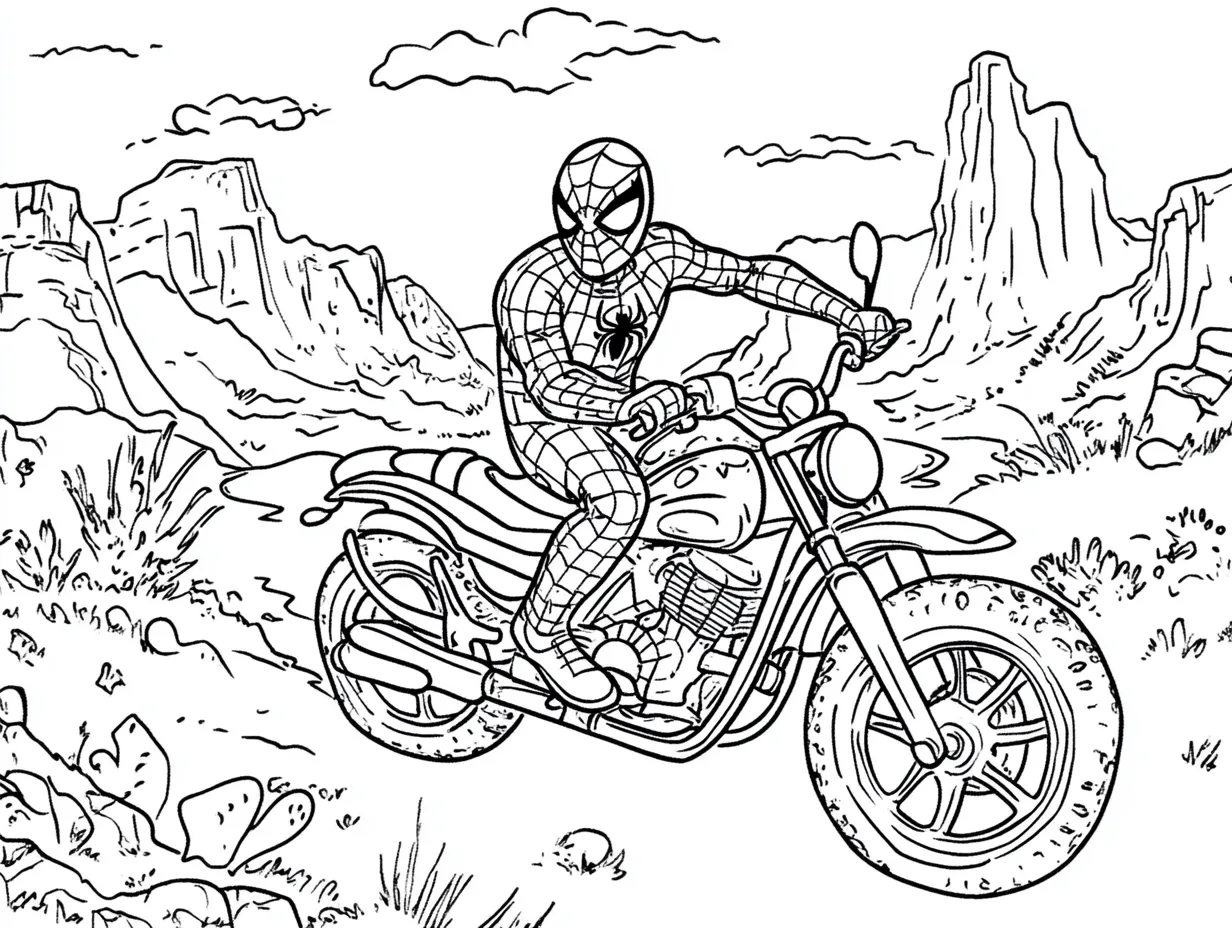 coloriage Spiderman Moto pour enfant de 6 ans 1