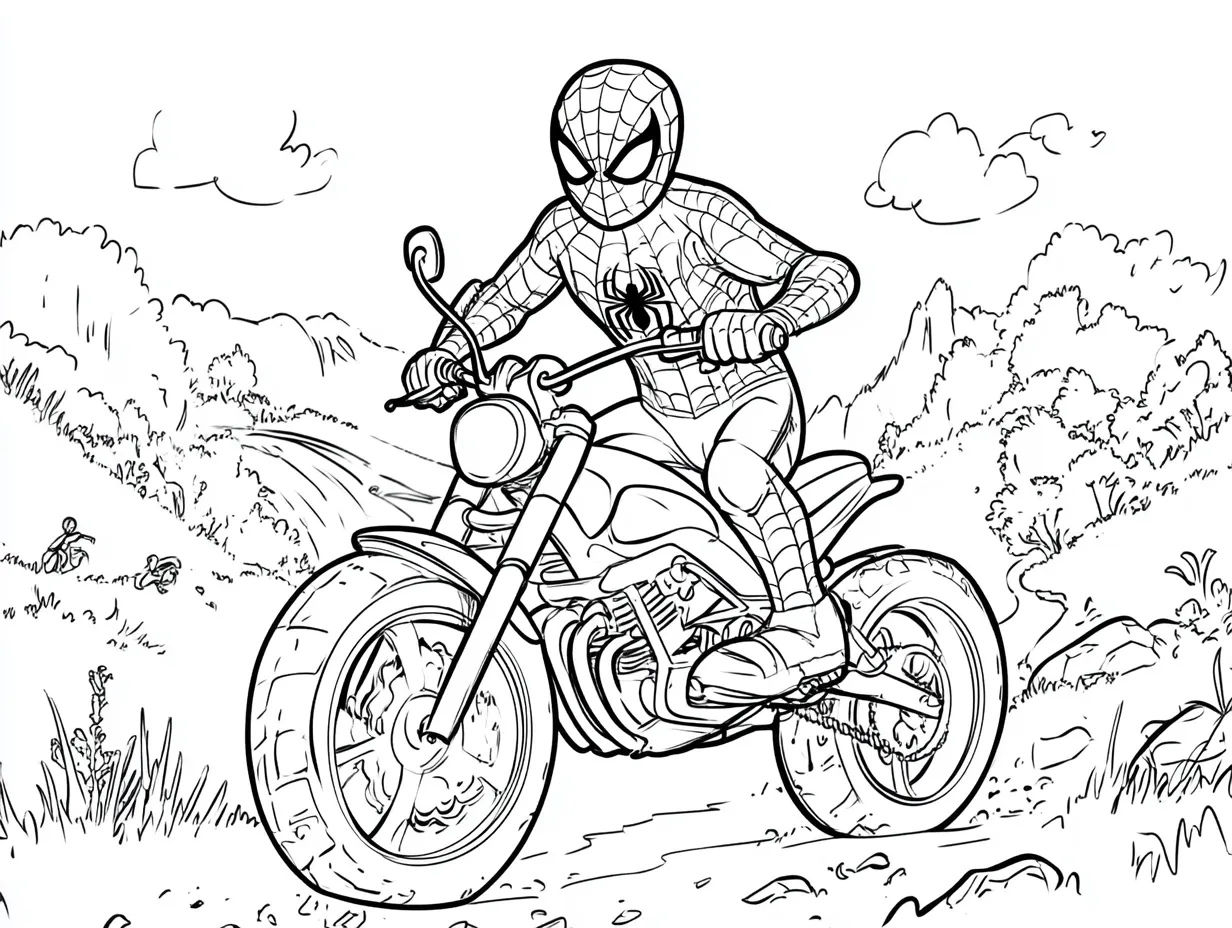 coloriage Spiderman Moto pour enfants à imprimer