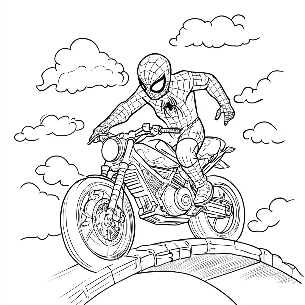 coloriage Spiderman Moto à imprimer pour enfant de 4 ans