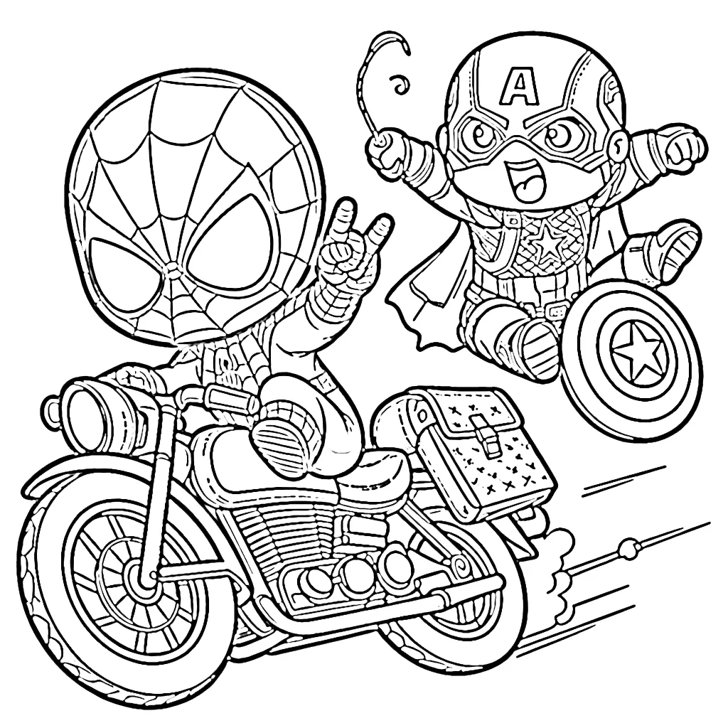 coloriage Spiderman Moto pour enfant de 2 ans