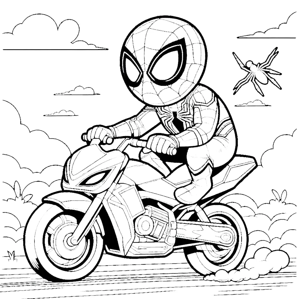 coloriage Spiderman Moto d'enfant a imprimer