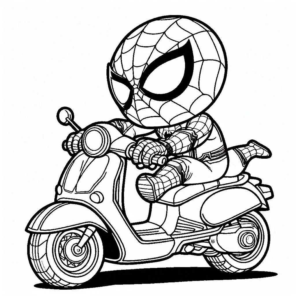 coloriage Spiderman Moto à imprimer pour enfant de 8 ans