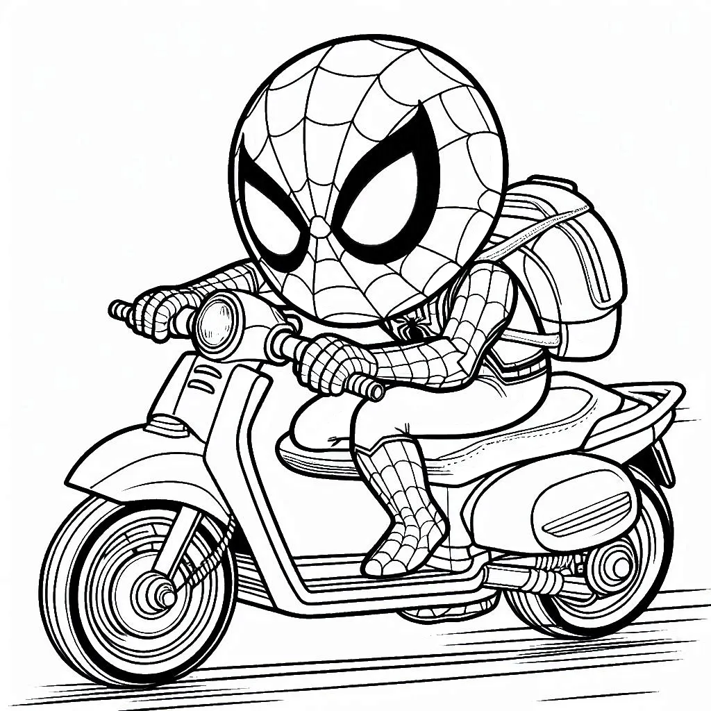 coloriage Spiderman Moto à imprimer kawaii 2