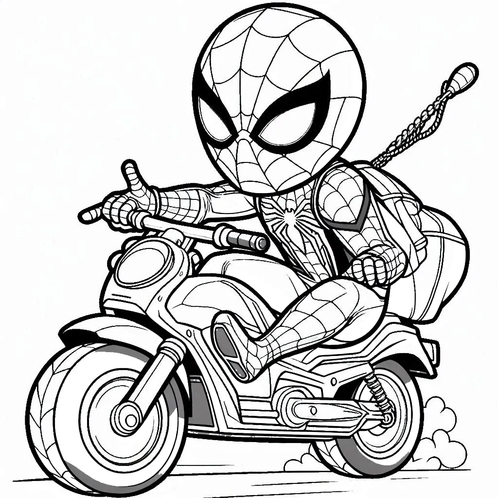 coloriage Spiderman Moto a colorier en ligne