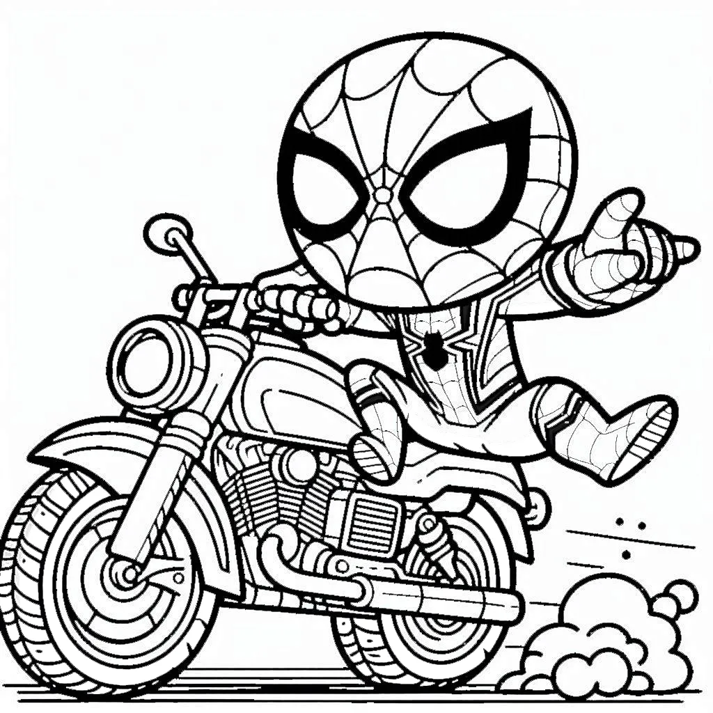 coloriage Spiderman Moto à imprimer pour enfant de 3 ans