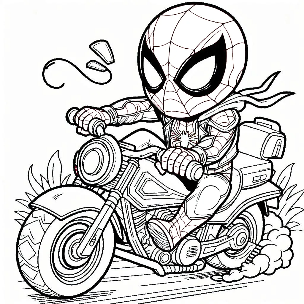 coloriage Spiderman Moto à imprimer pour enfant de 7 ans