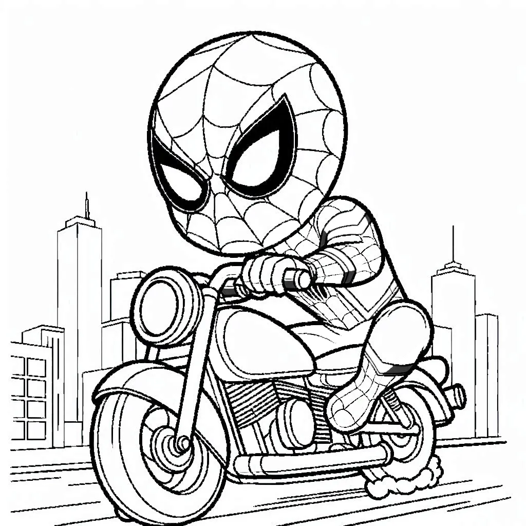 coloriage Spiderman Moto à imprimer pour enfant de 9 ans