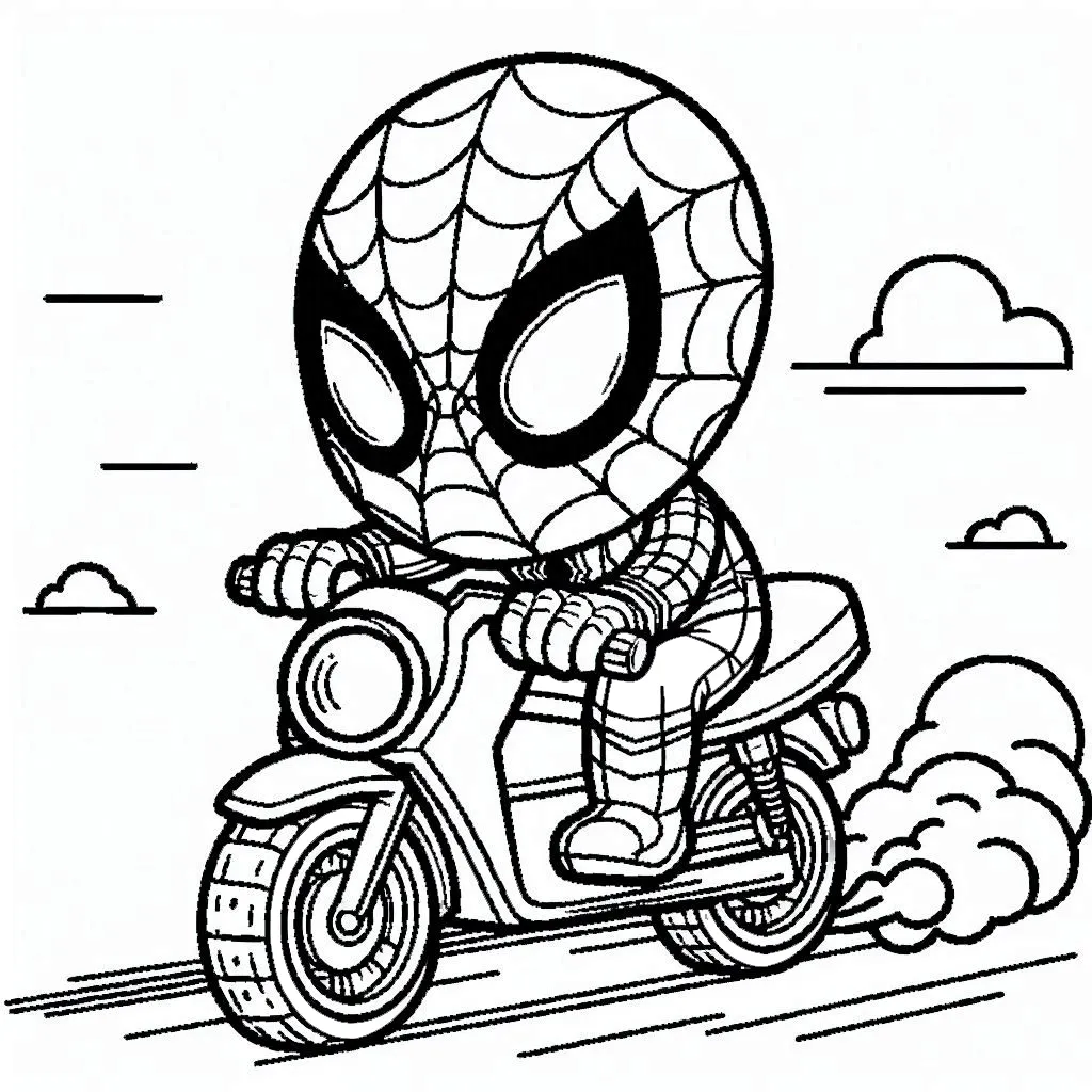 image de coloriage Spiderman Moto pour enfant