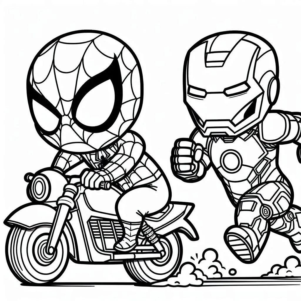 coloriage Spiderman Moto à imprimer kawaii