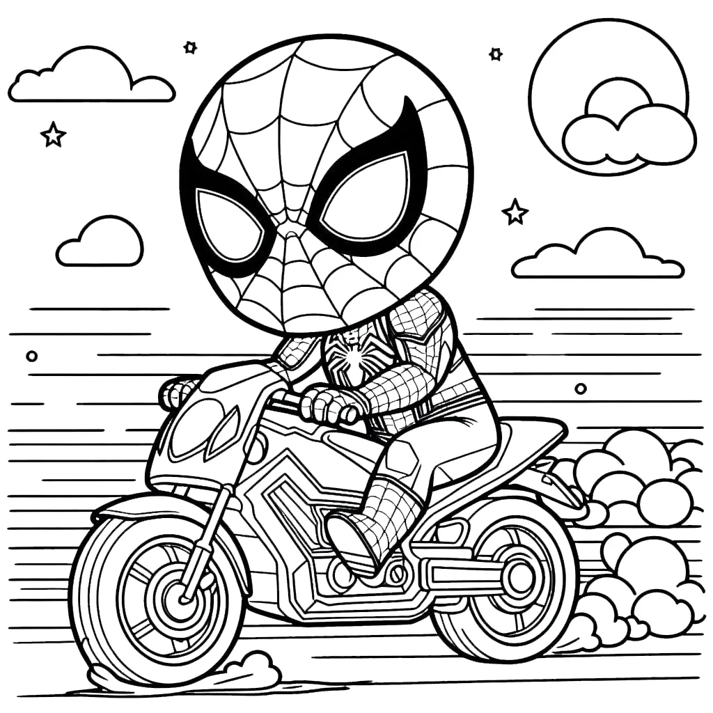 coloriage Spiderman Moto de pour enfants