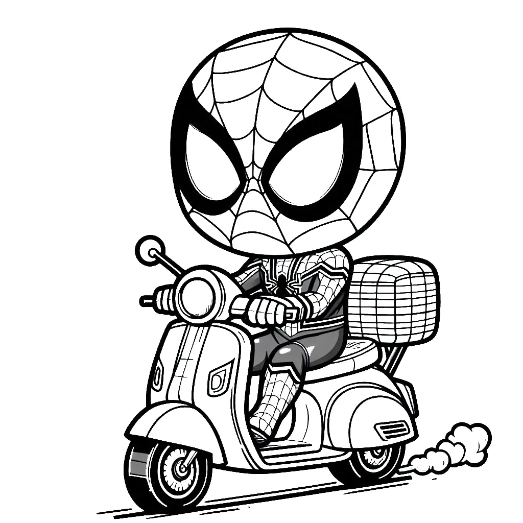 coloriage Spiderman Moto à imprimer kawaii 3