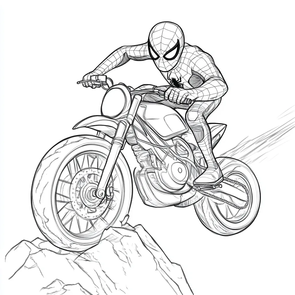 coloriage Spiderman Moto pour enfant de 6 ans