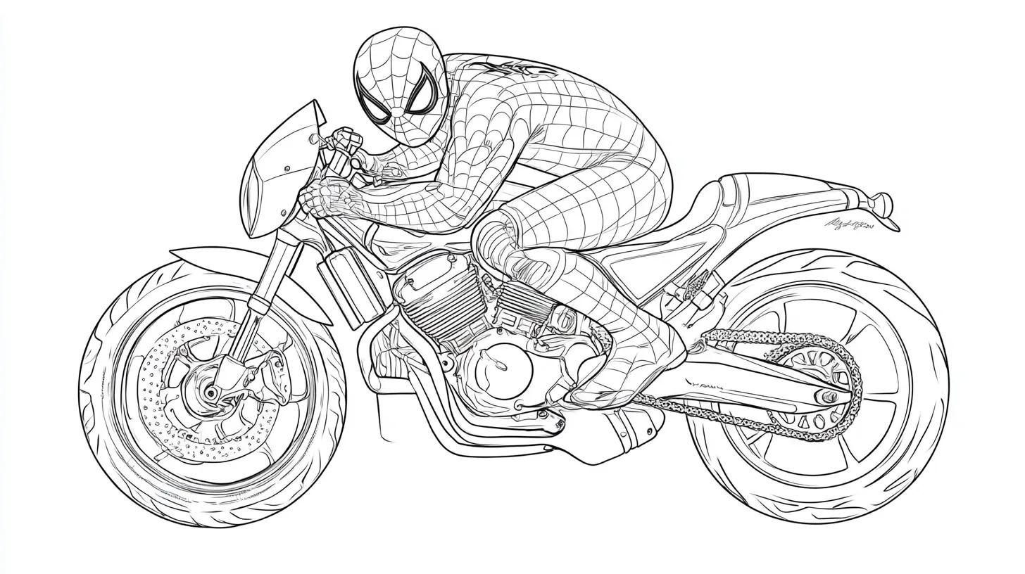 coloriage Spiderman Moto pour enfant à imprimer