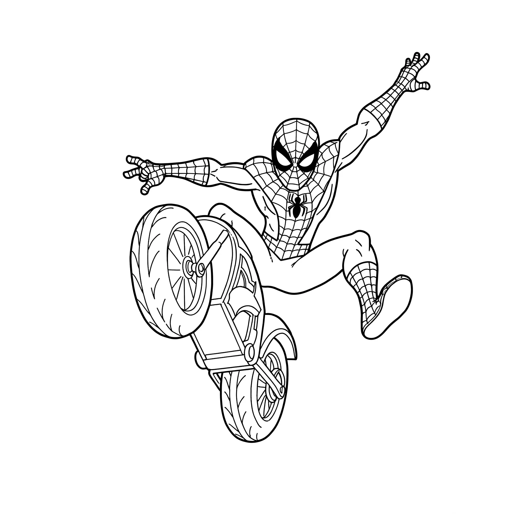 coloriage Spiderman faisant une roue à imprimer gratuit