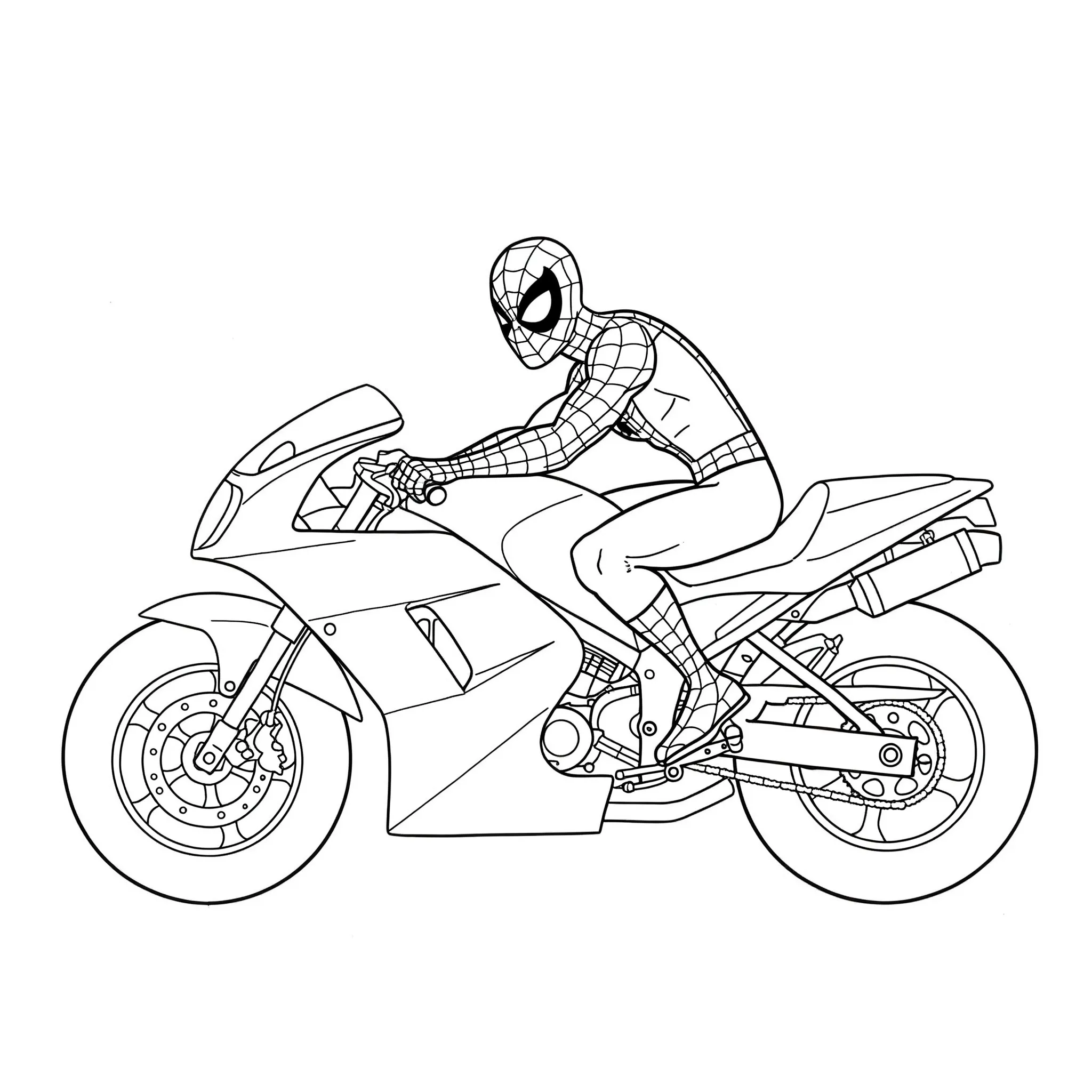 coloriage Spiderman sur sa moto à imprimer pour enfant de 2 ans