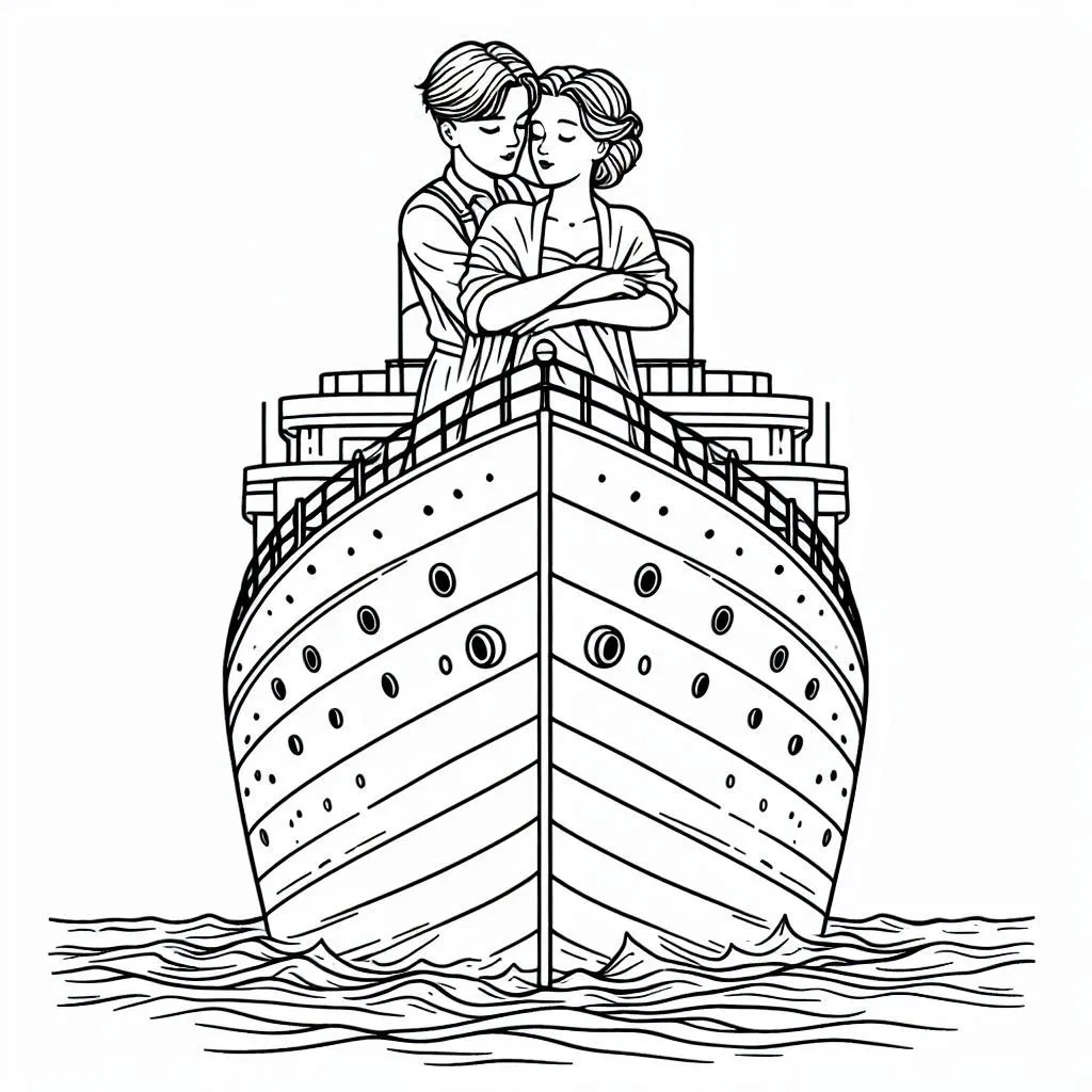 coloriage Titanic à imprimer kawaii 1