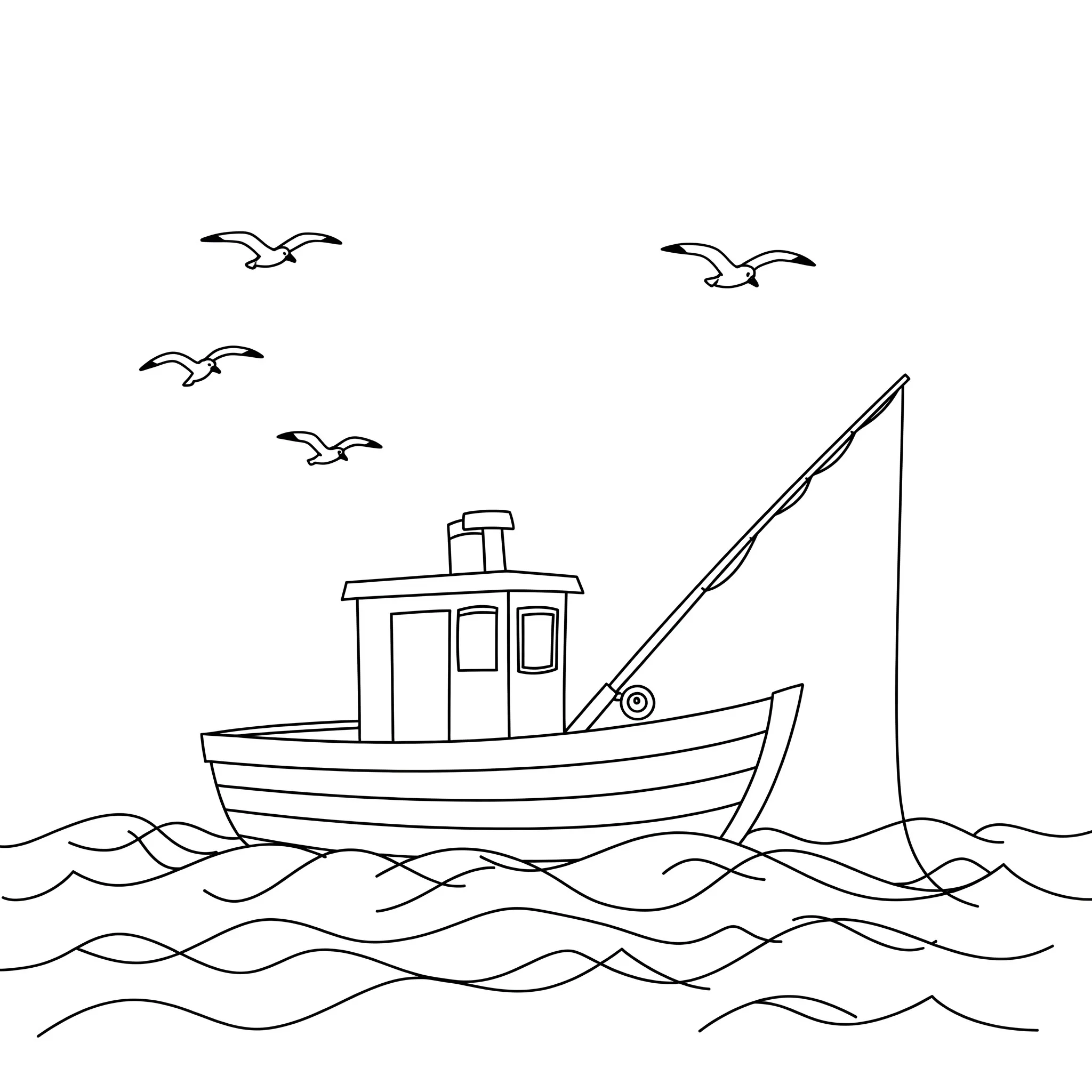 coloriage Un Bateau de Pêche Tranquille pour enfant de 10 ans