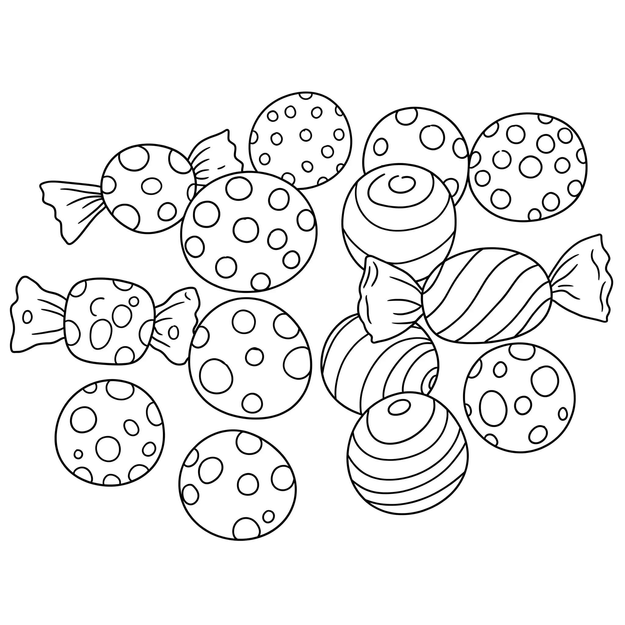 coloriage Un assortiment de bonbons ronds à imprimer kawaii