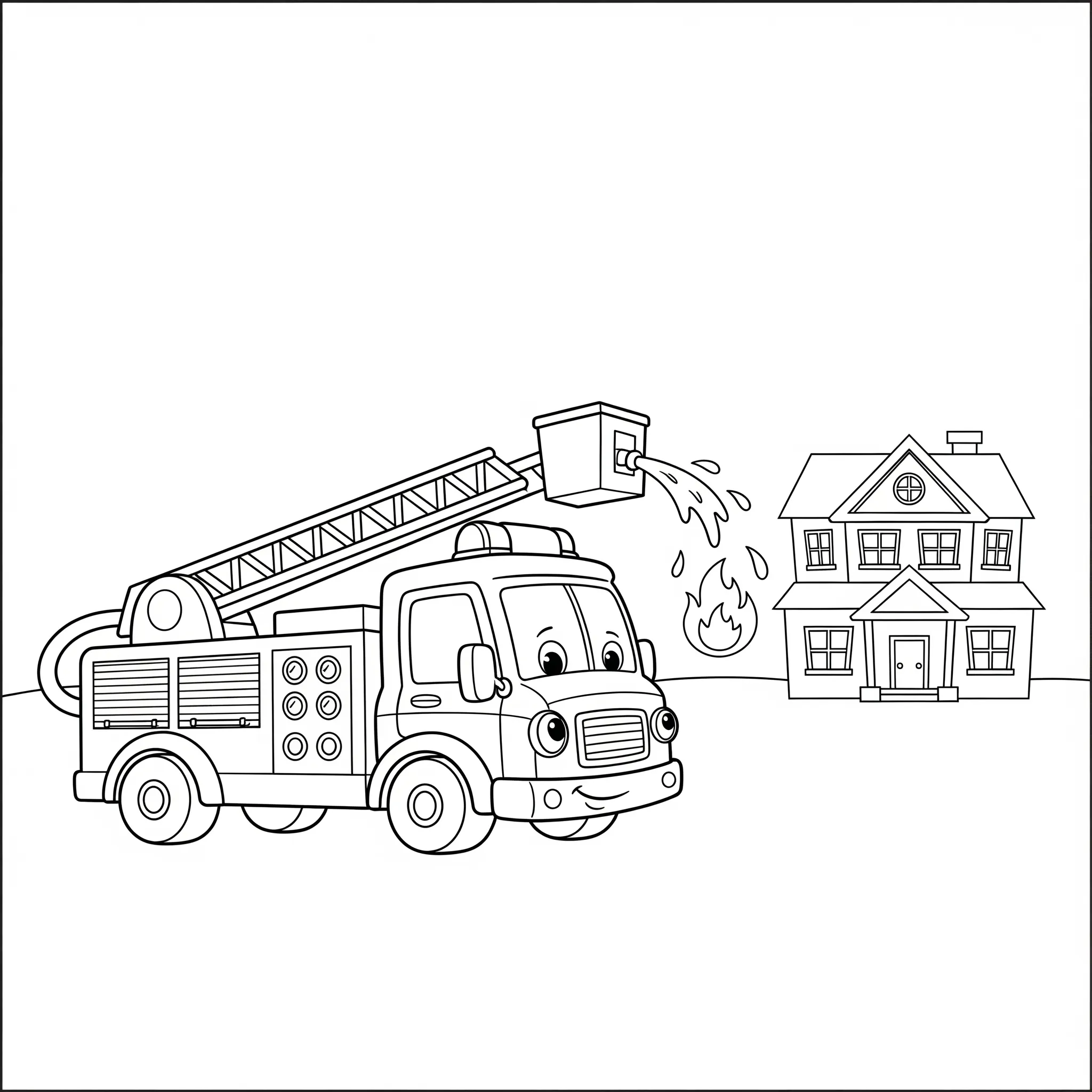 imprimer coloriage Un camion de pompiers au travail pour enfant