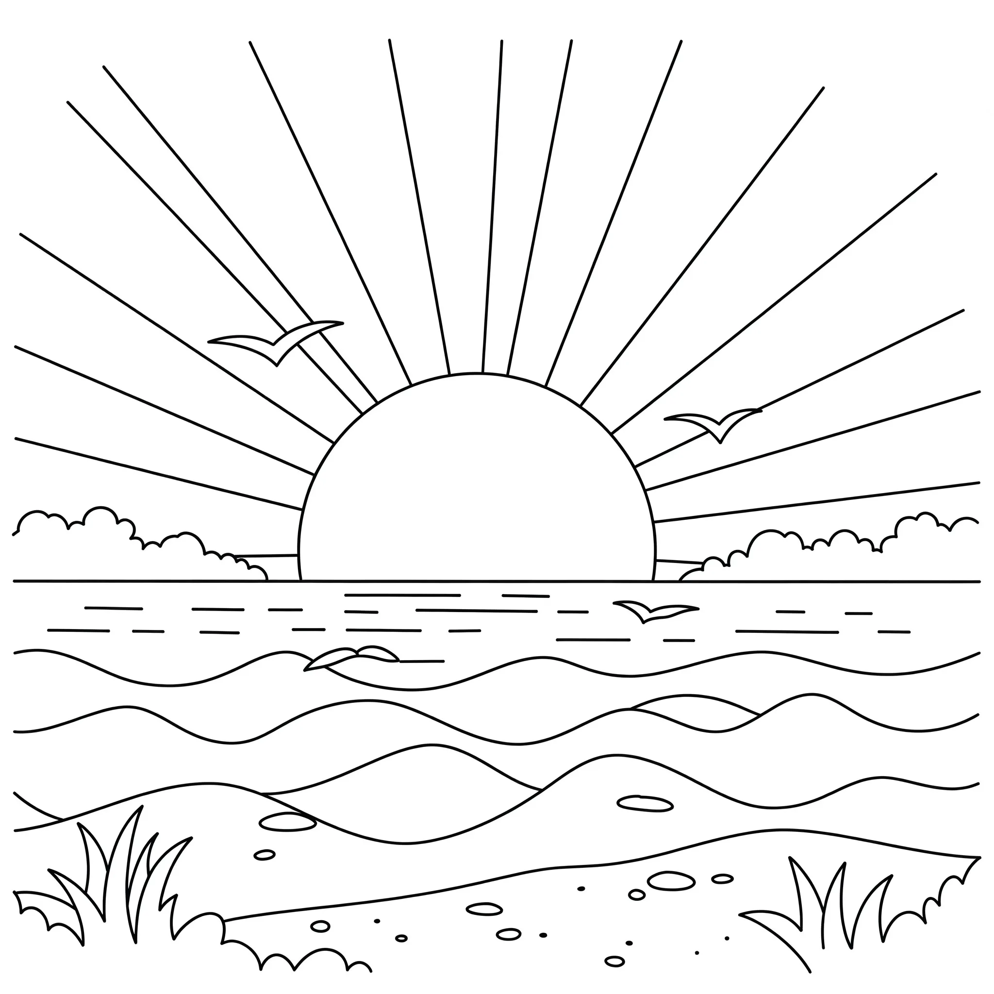 coloriage Un coucher de soleil sur la mer a imprimer