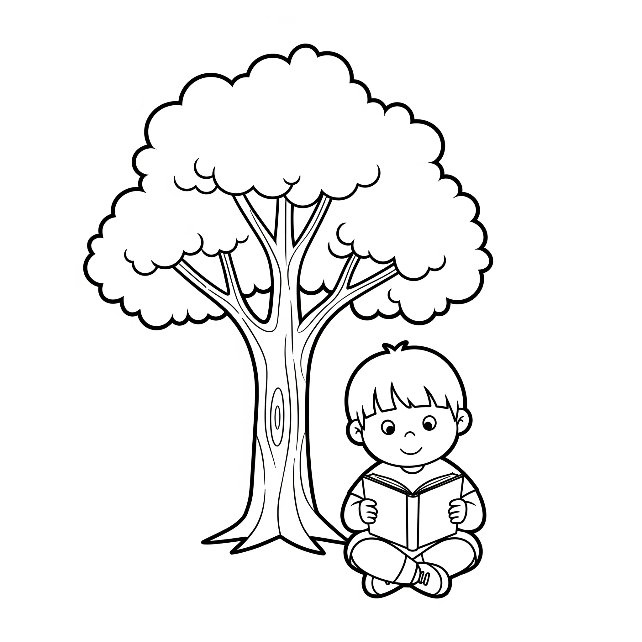 coloriage Un enfant qui lit sous un arbre en ligne